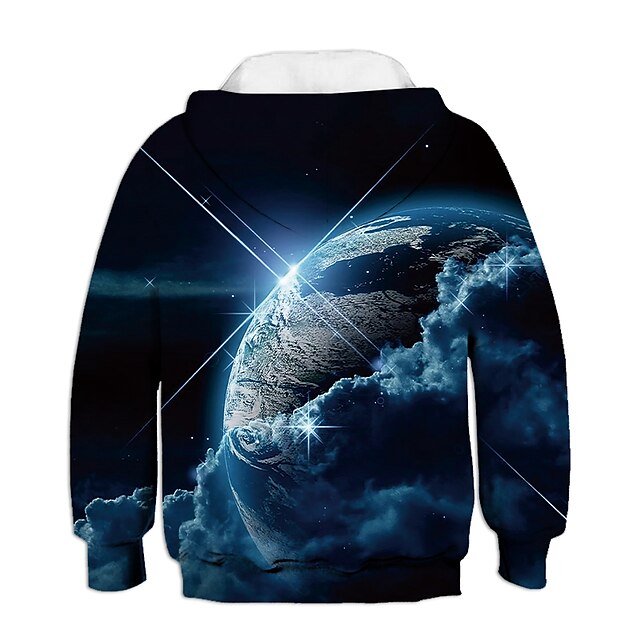 Baby & Kids Boys Clothing | Kids Boys Hoodie & Sweatshirt Long Sleeve Space 3D Print Galaxy Earth Planet Blue Purple Red Childre