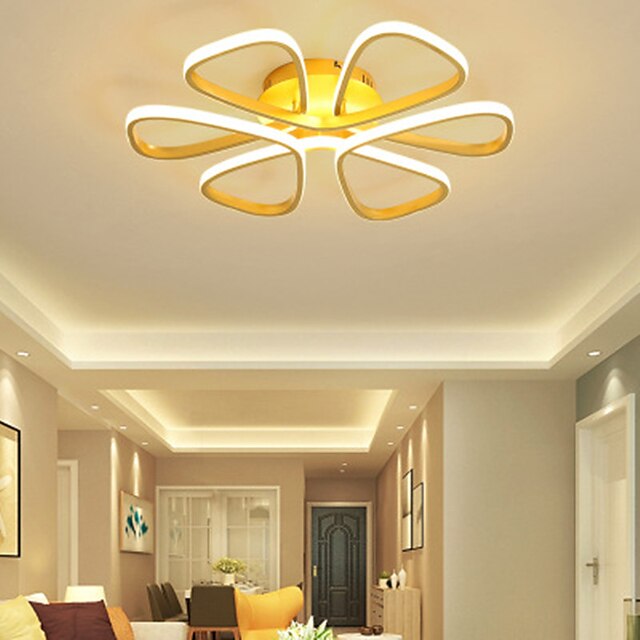  Luz de techo led de 58 cm, forma de flor blanca dorada, habitación para niños, estilo nórdico, lámpara de arte moderno simple