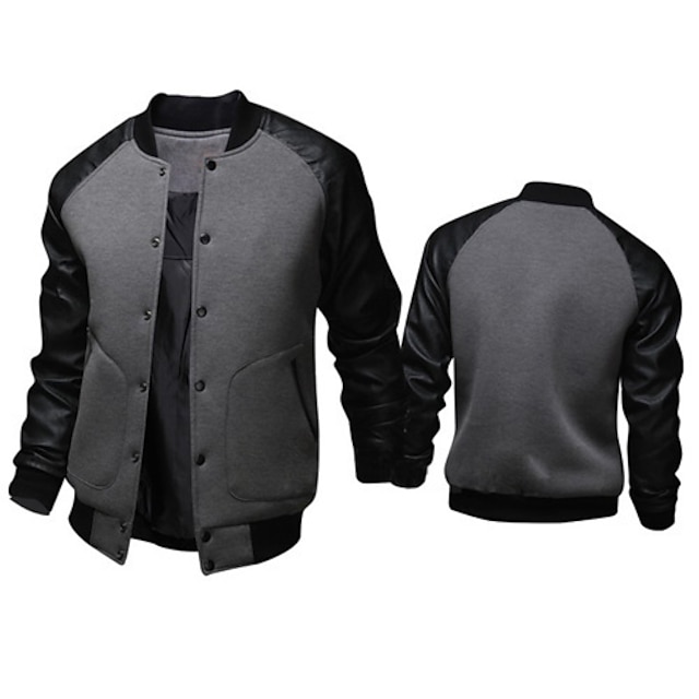 Mens Clothing Mens Outerwear | mens fashion splicing sleeve letterman jacket varsity baseball bomber jacket - OK39679