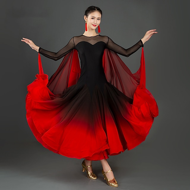  Ballroomdansen Kleding Combinatie Dames Opleiding Prestatie Lange mouw Netstof Spandex Chiffon