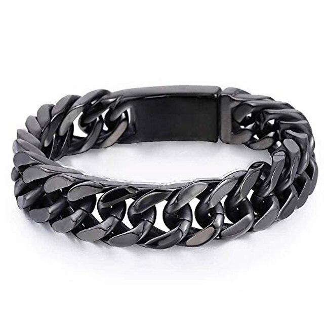 mens chain bracelet 316l stainless steel black punk double curb cuban rombo link 14mm fits 7inch wrist 6
