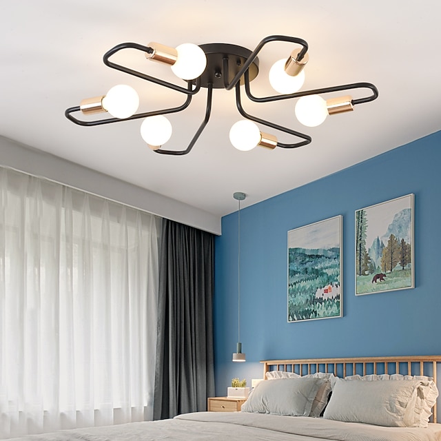  Lumina de tavan cu LED de 72 cm, stil nordic, candelabru cu lumină metalică, sputnik liniar, finisaje mini pictate moderne, 110-120v 220-240v