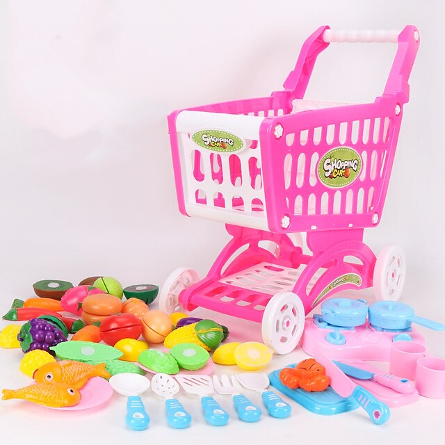  Carros de Brinquedo Brinquedos de Faz de Conta Carrinhos de Compras de Brinquedo Vegetais Fruta Carrinho de compras Simulação Plástico Crianças Brinquedos Dom