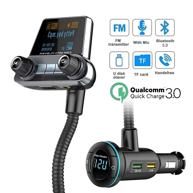  Bluetooth 5.0 FM Transmitter Car Handsfree Over-charge Protection / QC 3.0 / FM Transmitters Car