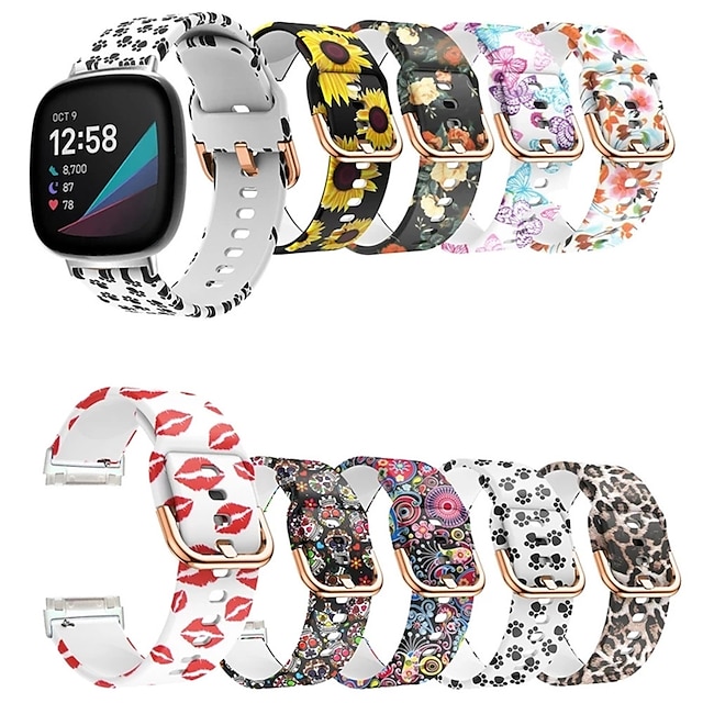  Smart Watch Band Compatible with Fitbit Versa 3 Sense Soft Silicone Smartwatch Strap Women Men Fadeless Floral Printed Replacement  Wristband