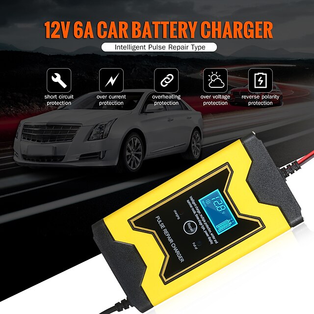  12V automatic car charger intelligent maintenance pulse charger LCD monitor motorcycle charger
