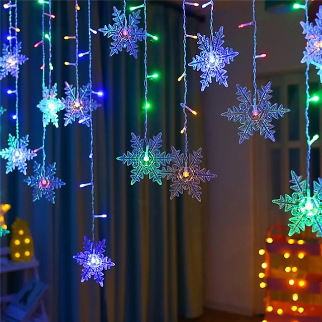 Christmas LED Snowflake String Fairy Lights Curtain Window Waterproof Tree Decor 