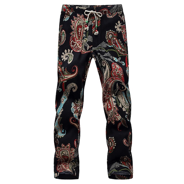 Mens Clothing Mens Bottoms | mens hipster printed elastic waist pull-on drawstring flower pants colorful ankle-length toursers e