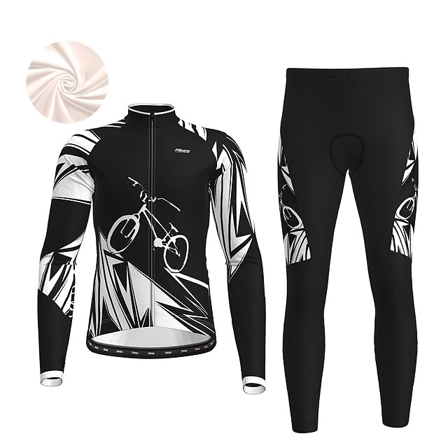  21Grams Men's Cycling Jersey with Tights Long Sleeve Mountain Bike MTB Road Bike Cycling Winter Black Graphic Bike Clothing Suit Fleece Lining 3D Pad Warm Breathable Quick Dry Polyester Fleece Sports