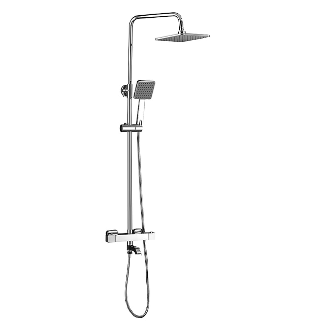  Shower Faucet,Rainfall Shower Head System / Thermostatic Mixer valve Set - Handshower Included pullout Rainfall Shower Contemporary Electroplated Mount Outside Ceramic Valve Bath Shower Mixer Taps