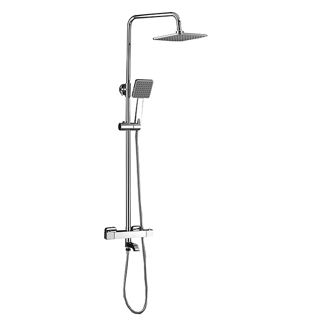  Shower Faucet,Rainfall Shower Head System / Thermostatic Mixer valve Set - Handshower Included pullout Rainfall Shower Contemporary Electroplated Mount Outside Ceramic Valve Bath Shower Mixer Taps