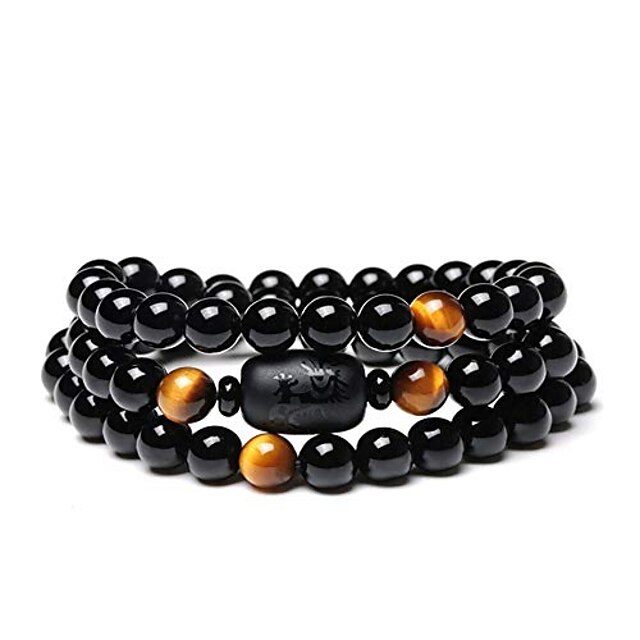  Conta de pedra de obsidiana de cristal natural com pulseira de olho de tigre 8mm totem de dragão multi-círculo feminino joias masculinas (olho de tigre)