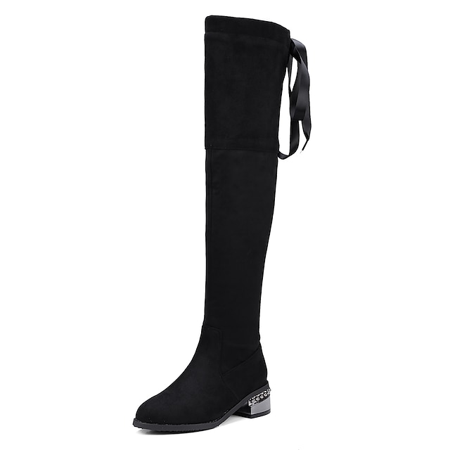  Women's Boots Wedge Heel Round Toe Over The Knee Boots Thigh High Boots Classic Daily Nubuck Solid Colored Black