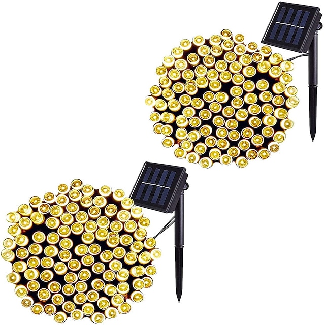  led solaire extérieur guirlande lumineuse étanche 12m 100leds 7m 50leds 8 modes lampes solaires pour jardins maisons de fête de mariage rideaux de patio extérieur 2 pcs 1 pc