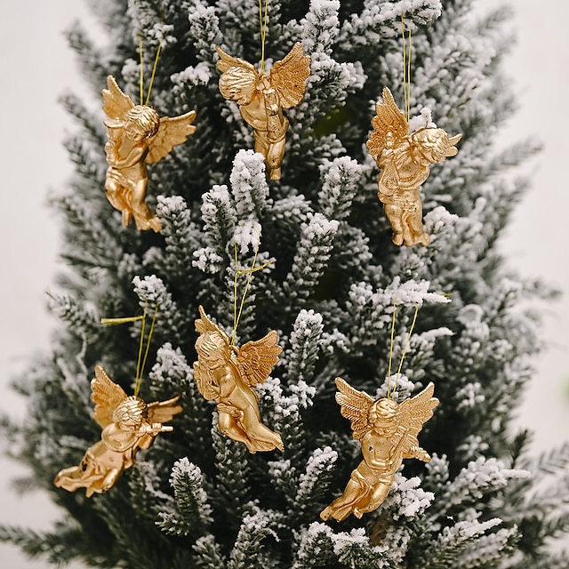  6st juldekorationer guld och silver ängelhängen kreativa nya lilla ängeldocka hänge små träd ornament