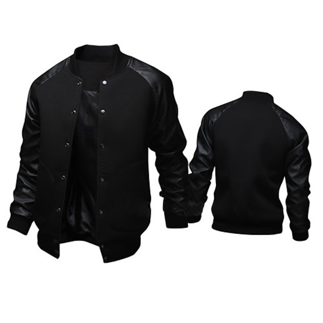 Mens Clothing Mens Outerwear | mens fashion splicing sleeve letterman jacket varsity baseball bomber jacket - OK39679