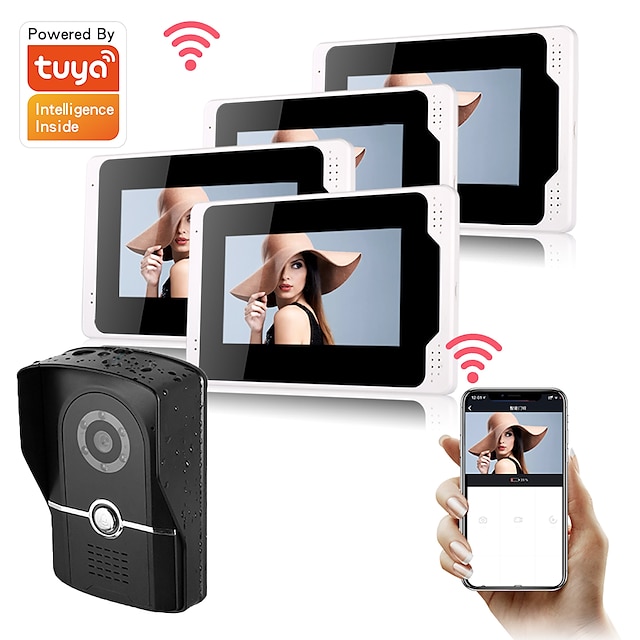 WIFI / Wired & Wireless Recording 7inch Monitor Video Intercoms Home Security System Video Doorbell Door phone with 1080P HD camera Multi-language support remote control Tuay APP