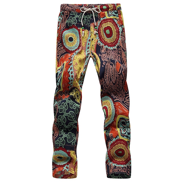 Mens Clothing Mens Bottoms | mens hipster printed elastic waist pull-on drawstring flower pants colorful ankle-length toursers e