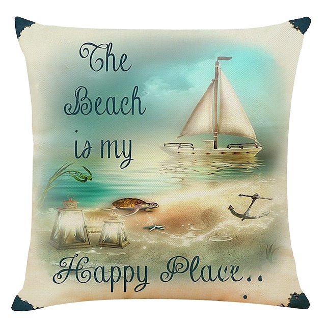 Home & Garden Home Decor | Set of 4 Nautical Anchor Square Decorative Throw Pillow Cases Sofa Cushion Covers 18x18 Faux Linen Cu