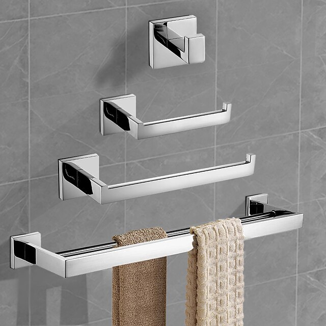  Bathroom Hardware Set 4 Pieces, SUS304 Stainless Steel Wall Mounted Bathroom Accessories, Include Robe Hook, Toilet Paper Holder, Towel Holder, Towel Bar