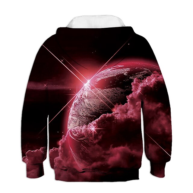 Baby & Kids Boys Clothing | Kids Boys Hoodie & Sweatshirt Long Sleeve Space 3D Print Galaxy Earth Planet Blue Purple Red Childre