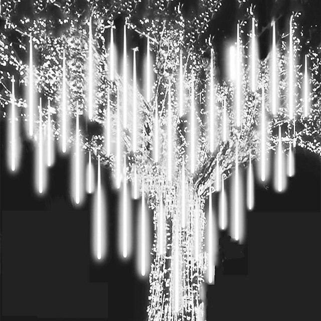  LED Falling Rain Lights 11.8 inch 8 Tubes 144 LED Rain Drop Lights Outdoor Icicle Snow Meteor Shower Lights for Christmas Wedding Party Holiday Garden Decoration