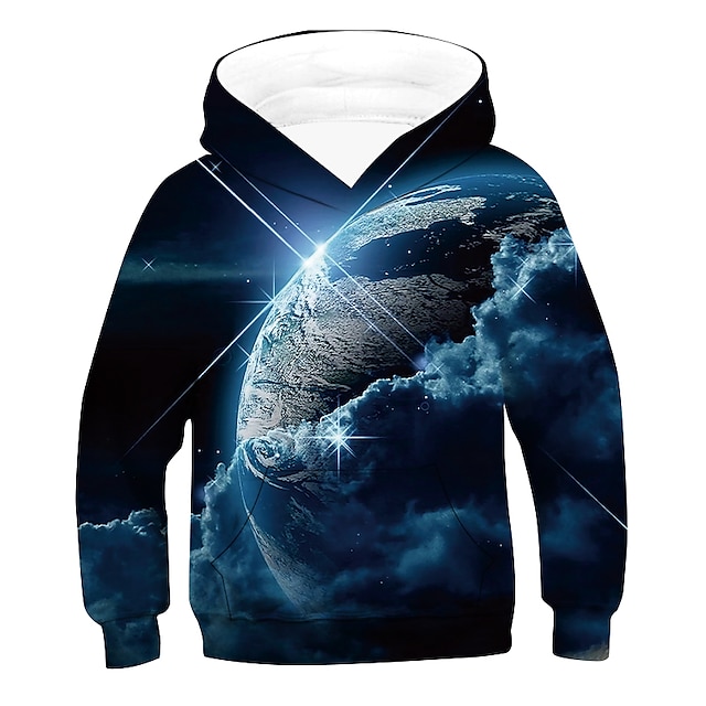  Kids Boys' Universe Planet Space Hoodie & Sweatshirt Long Sleeve 3D Print Galaxy Earth Planet Blue Purple Red Children Tops Active Basic Children's Day 2-12 Years