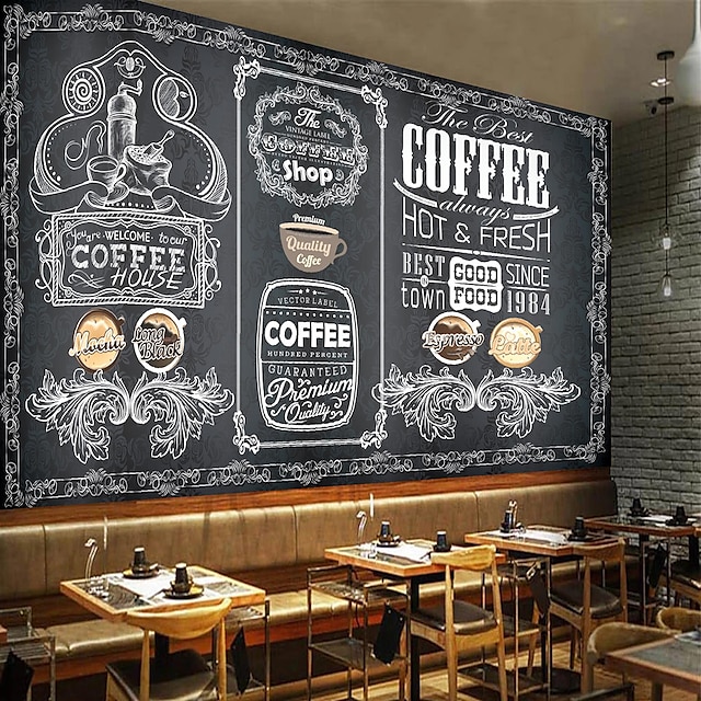  Coffee Cafe Mural Wallpaper Wall Sticker Covering Print Peel and Stick Self Adhesive Removable for Coffee Cafe Blackboard Canvas Home Décor Multiple Size