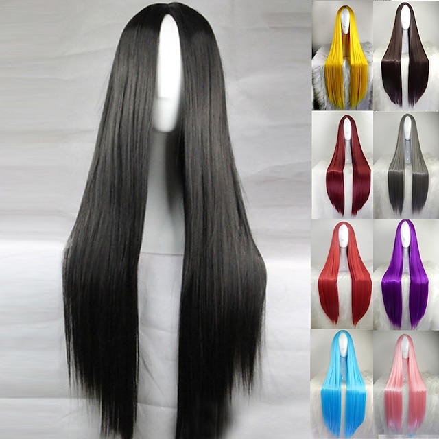  парик для косплея, синтетический парик, прямой парик средней части для женщин, парики из натуральной линии волос, черный, длинный, светло-коричневый, озерно-синий, блестящий, зеленый, фиолетовый,