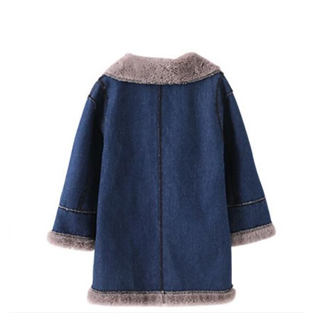 Baby & Kids Girls Clothing | Kids Girls Jacket & Coat Blue Color Block Fur Trim Patchwork School Basic / Long - JM91800