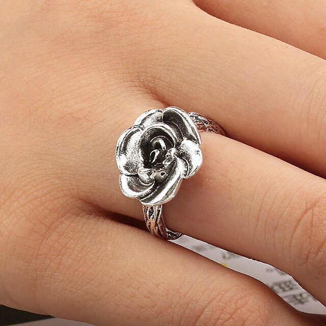 Band Ring Artisan Silver Sterling Silver Silver Flower Ladies Vintage Punk One Size / Adjustable Ring