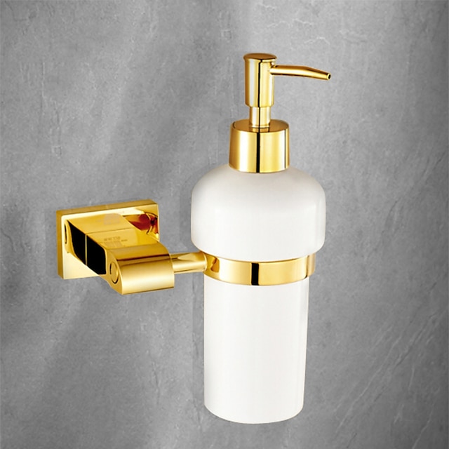  dispensador de sabão dispensador de mão de banheiro de latão contemporâneo garrafa montado na parede dourado 1 peça
