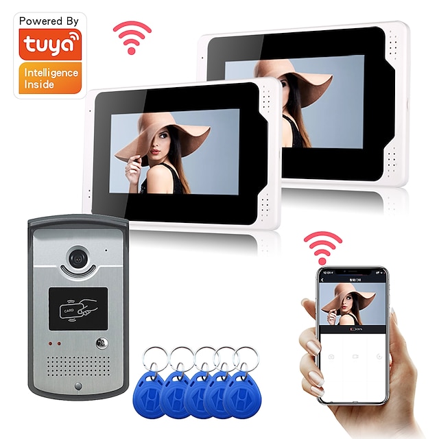  Wired 7'' Monitor WIFI Tuya Smart Video Door Phone Intercom System with 1080P/AHD Camera Doorbell Recording Support iOS/Android Remote Unlock Motion Detect