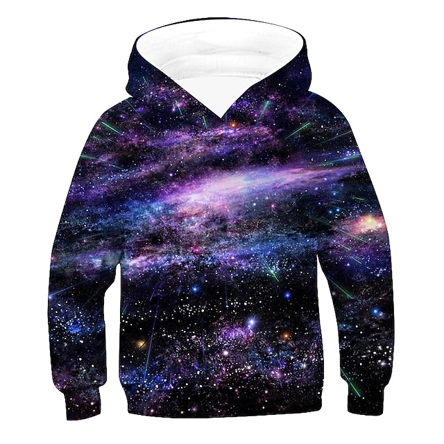  Kids Boys' Galaxy 3D Print Hoodie Long Sleeve Green Purple Army Green Children Tops Fall Winter Active Basic School Daily Outdoor 2-12 Years