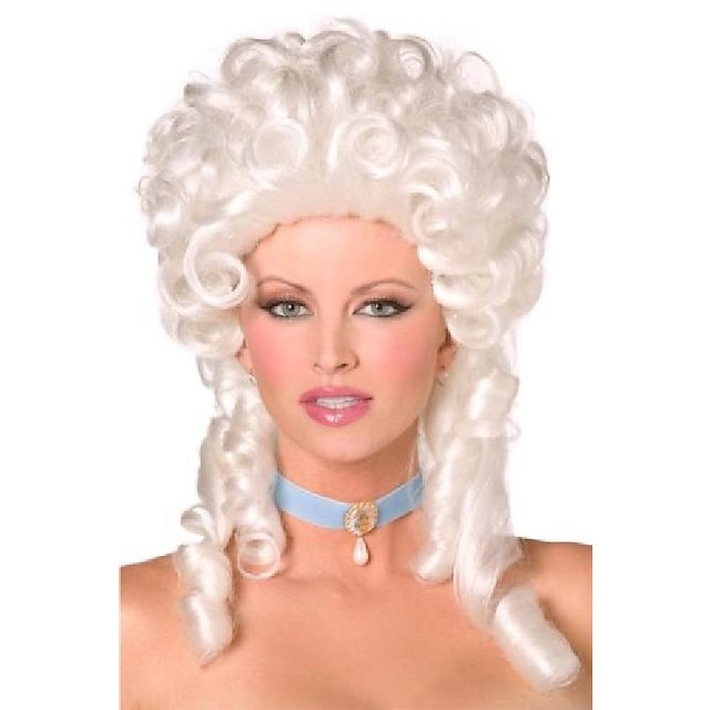  cosplay κοστούμι περούκα κυματιστή μεσαία περούκα λευκή συνθετική τρίχα γυναικεία λευκή περούκα αποκριών