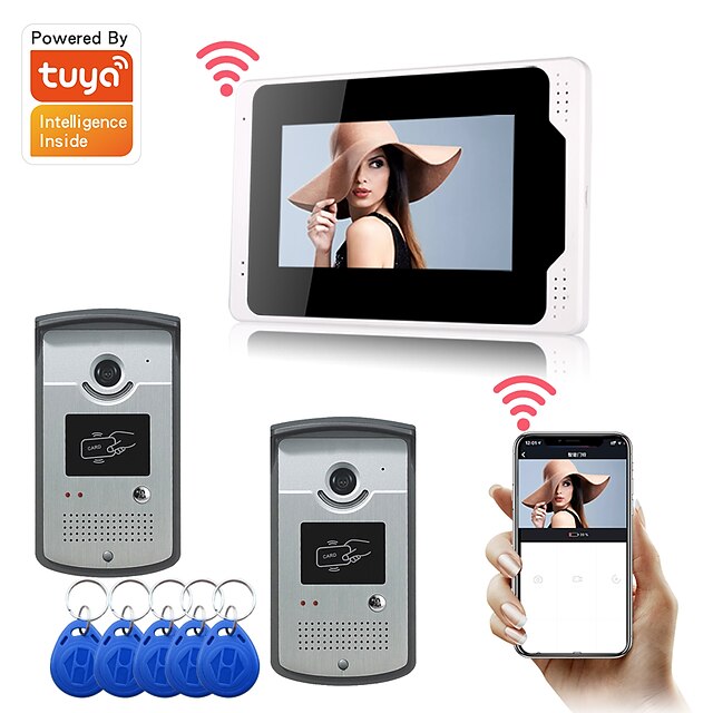 wifi / filaire&amp; enregistrement sans fil 7 pouces mains libres un à un interphone vidéo