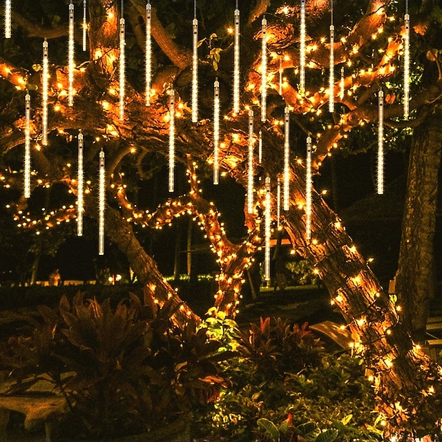 FBGood Lumières de Pluie Tombantes Lumières de Pluie Tombantes Lumières de Douche de Météores 30cm 4 Tubes LED Lumières de Gouttes de Pluie pour Noël etc Mariage Arbre Jardin Fête 