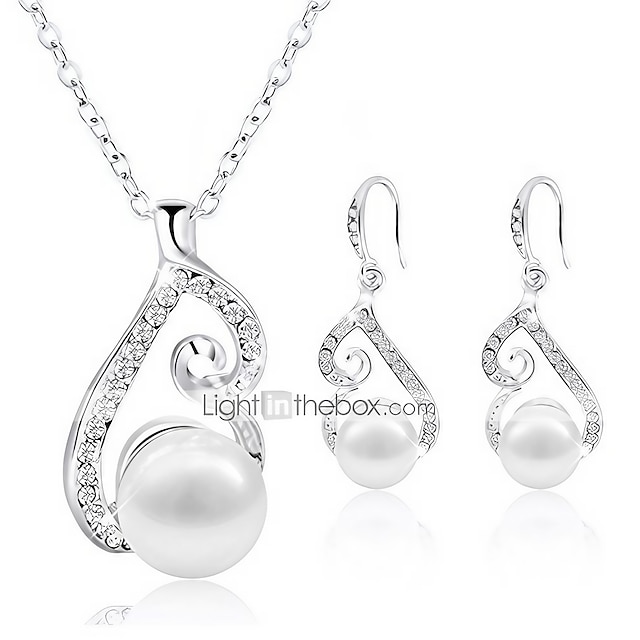  jewelry set gold plated faux pearl pendant necklace dangle earring stud set gifts for women