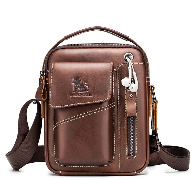 Men's Shoulder Strap Shoulder Messenger Bag Crossbody Bag Cowhide Daily ...