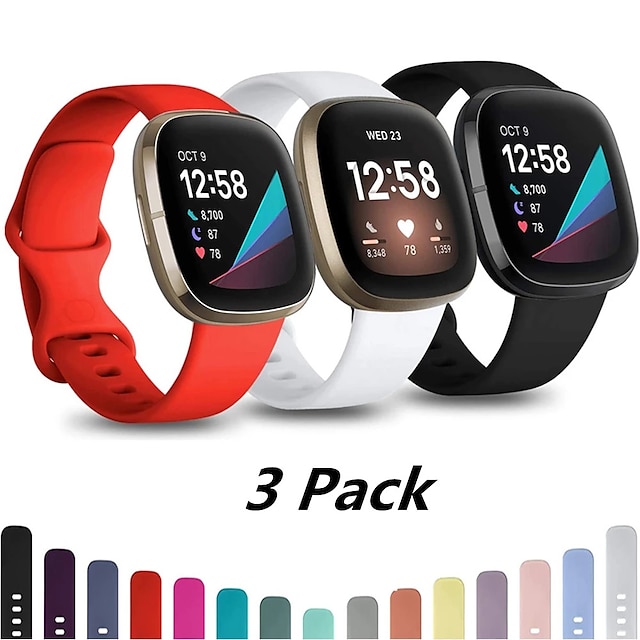  3 Stücke Smartwatch-Band für Fitbit Versa 3 / Sense Silikon Smartwatch Gurt Verstellbar Sportband Ersatz Armband