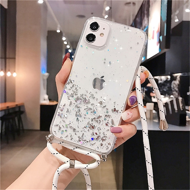  telefoon hoesje Voor iPhone 15 14 Pro Max Plus 13 12 Pro Max Mini Achterkant Kristalhelder voor Damesmeisje met draagkoord Bling glitter glanzend Schokbestendig TPU