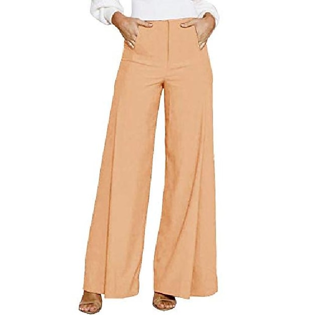  women's high waisted long palazzo pants wide leg flowing trousers suit pants with pockets khaki