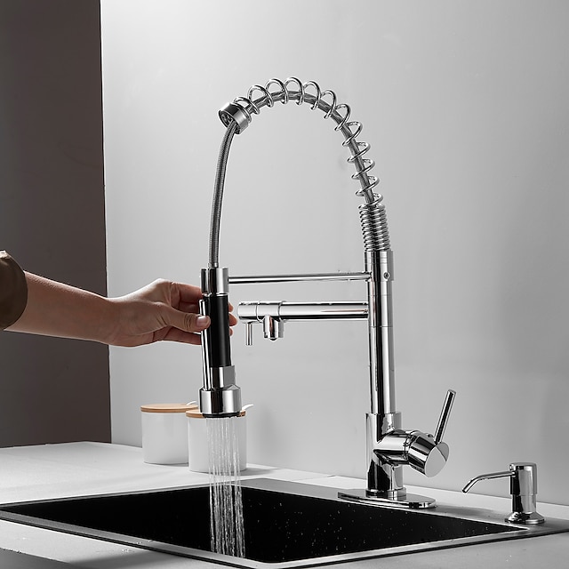 Kitchen Faucet with Pullout Spray and Soap Dispenser Sets Single Handle ...