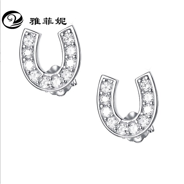sterling silver horseshoe stud earrings with cubic zirconial horse gift for women girls (white)3