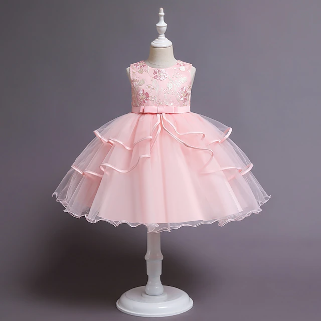 Kids Little Girls' Party Dress Solid Colored Layered Dress Mesh ...