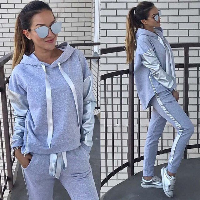 Sports & Outdoors Running, Jogging & Walking | Womens 2 Piece Patchwork Tracksuit Sweatsuit Casual Athleisure Winter Long Sleeve