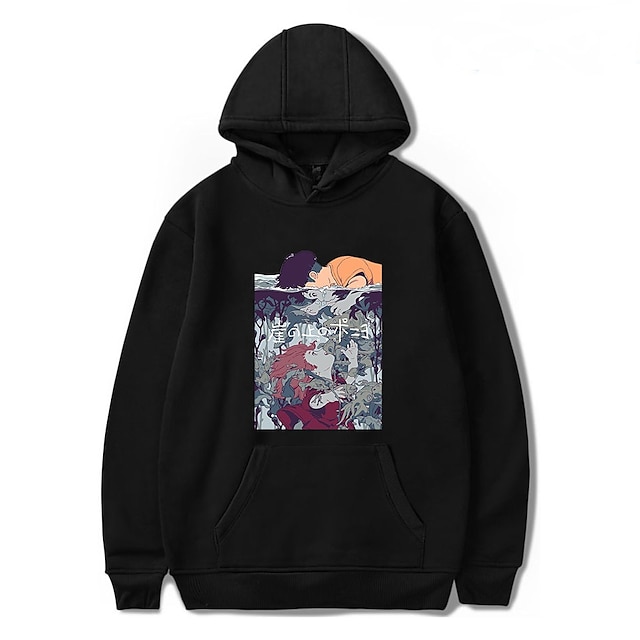  ponyo on the cliff unisex pullover casual hoodie met print voor mannen en vrouwen sweatshirt een zwarte xl