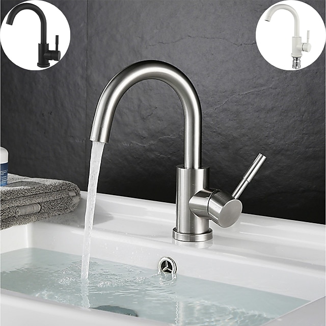  Bathroom Sink Faucet,Single Handle Black Nickel/White Dainted/Brushed Nickel One Hole Standard Spout Stainless Steel Bathroom Sink Faucet with Hot and Cold Water