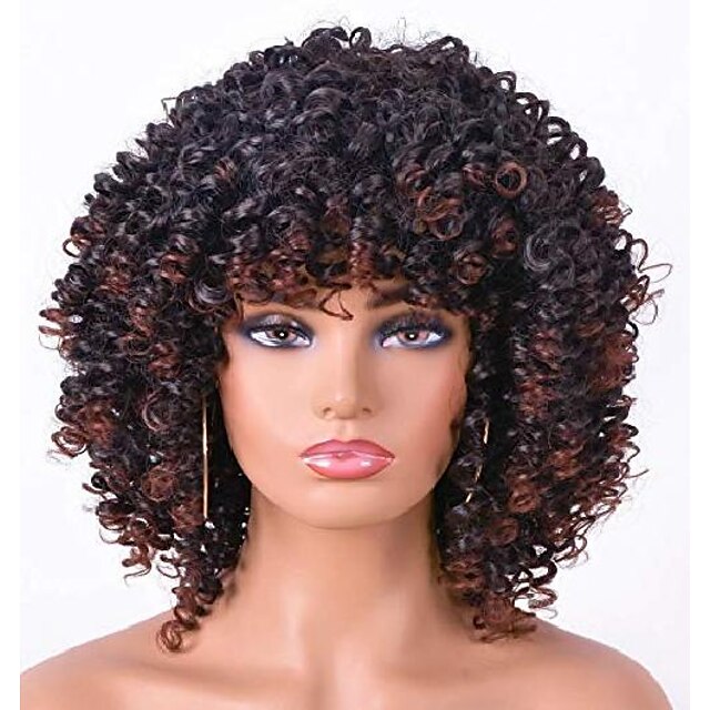 Curly Afro Wig With Bangs Short Kinky Curly Wigs For Black Women
