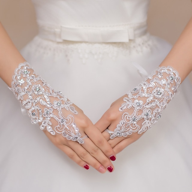  Polyester / Terylene Wrist Length Glove Sweet Style / Flower Style With Floral / Crystals / Rhinestones Wedding / Party Glove